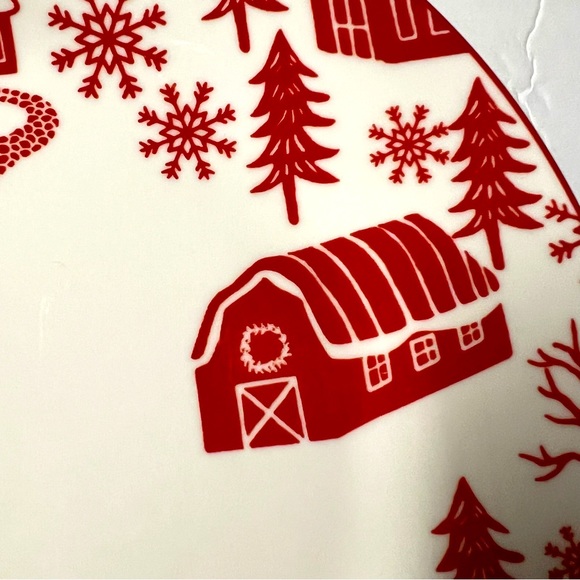 COPY - Set of 2 Dinner Plates 9.5” Red and White Winter Village - Picture 8 of 9